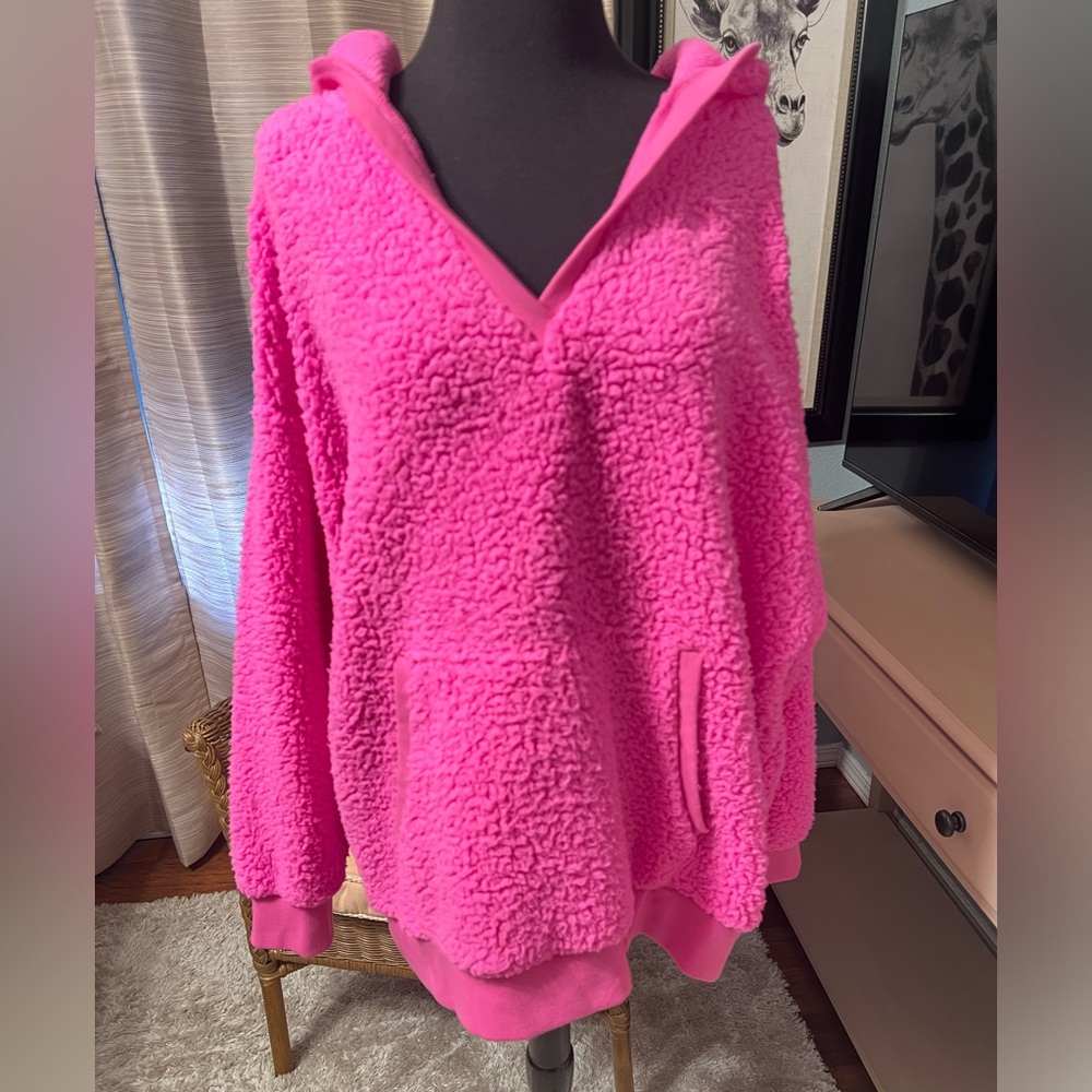 PINK Victoria's Secret Bright Pink Sherpa Hoodie